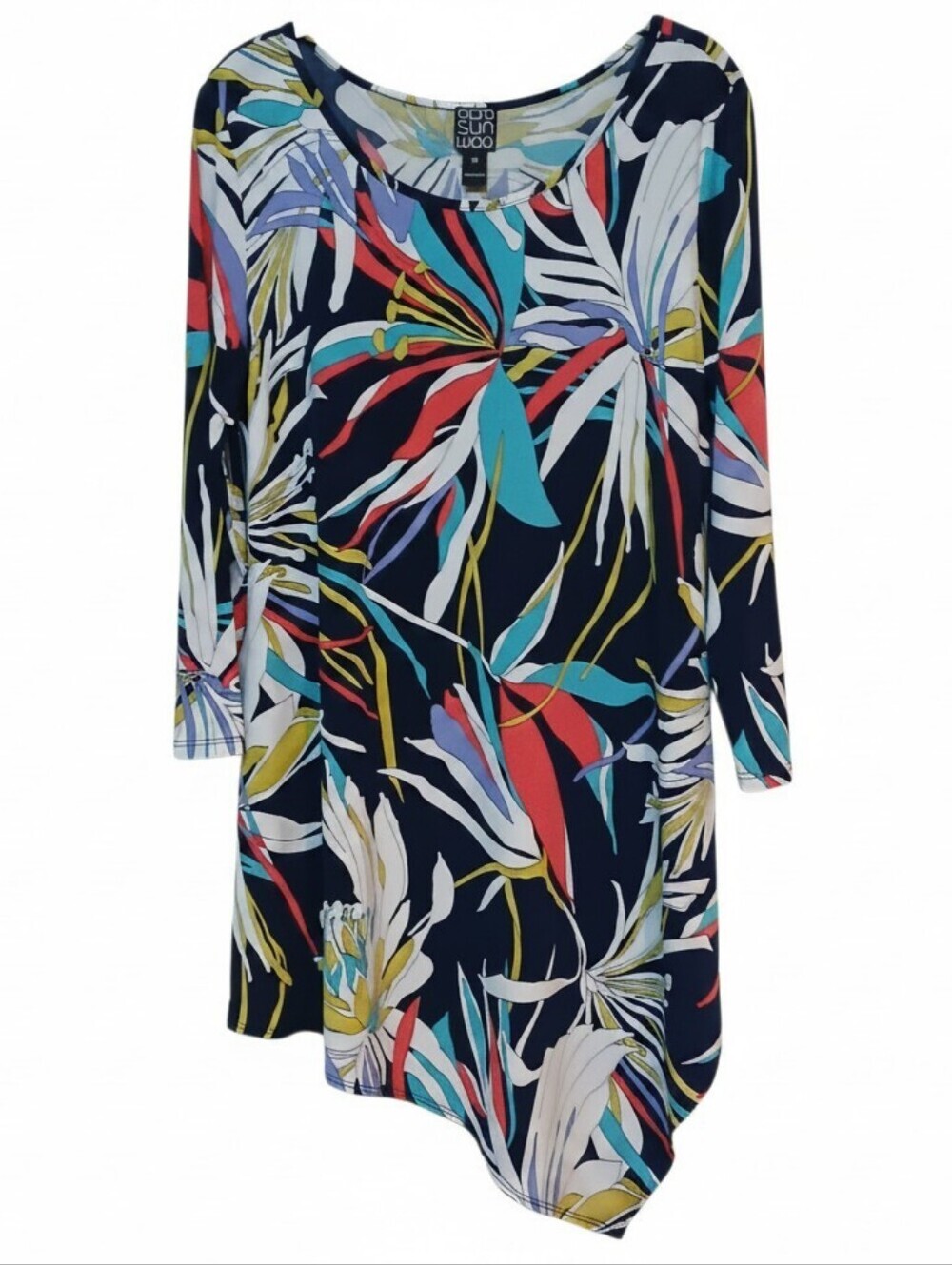 Clara Sun Woo -NWOT Asymmetrical Floral Tunic 3/4 Sleeve Scoop Neck, Size XS USA - Picture 3 of 10